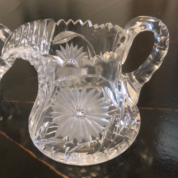 Vintage Elegant Cut Etched Glass Creamer and Sugar Bowl Set - Picture 6 of 8